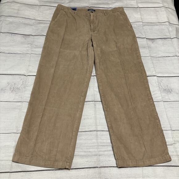 Croft Barrow Mens Size 42x30 Flat Front Corduroy Pants Tan Camel - Picture 1 of 12